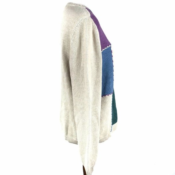 Ms Lee Colorblock Knit Pullover Sweater Teal Blue - Picture 6 of 9